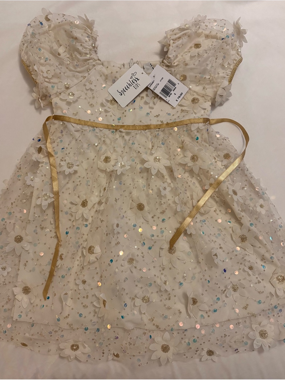 Speechless Kids Girls NWT Ivory 3D Floral Sequin Party Dress Size 4